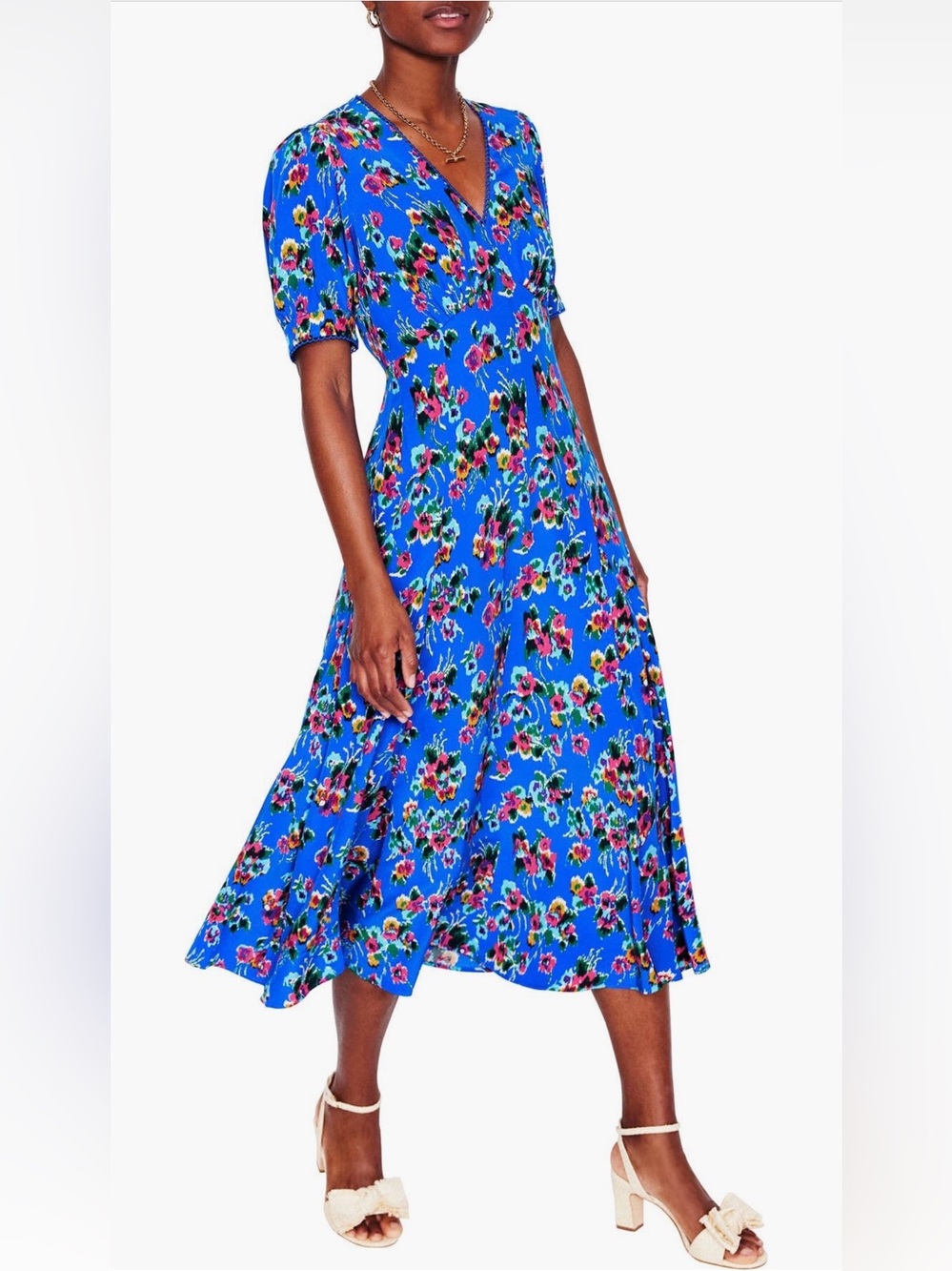 NWT Boden Rosie Floral PrintPuff Sleeve Godet Maxi Dress Size 2P